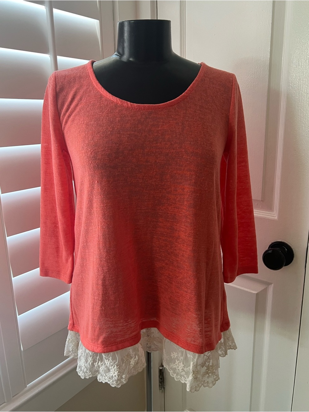 Coral Lace-Hem Women’s Top